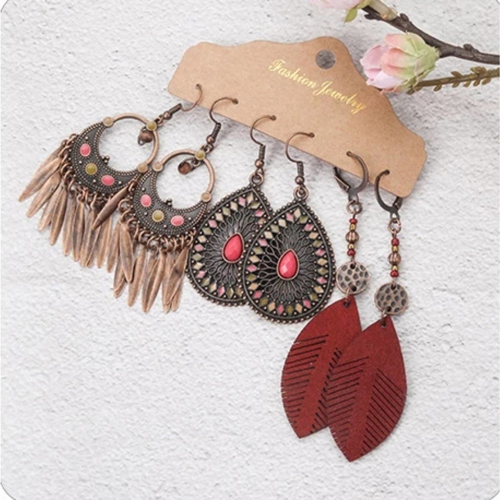 B2G1 Vintage Bohemian Red Dangle Earrings